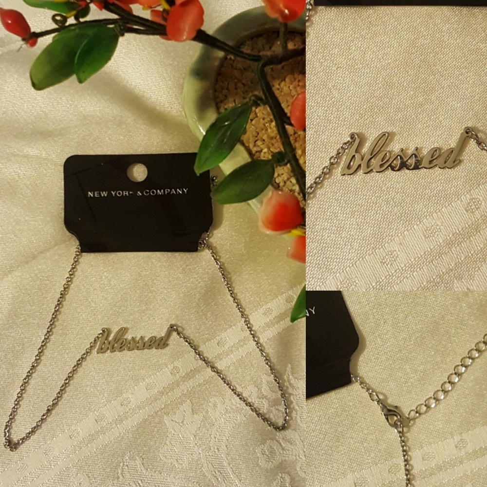NWT NY&C Silver "Blessed" Statement Necklace
